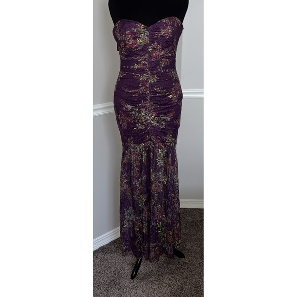 NEW Laundry Shelli Segal Maxi Dress Women's 10 Purple Floral Ruched Strapless - Picture 1 of 12